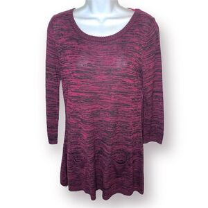 Cable & Gauge Marled Pink Black Scoop Neck 3/4 Sleeve Tunic Sweater S